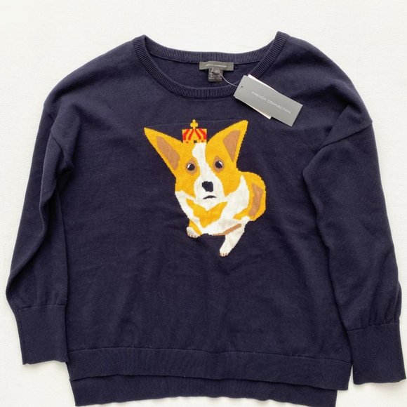 French Connection Corgi Dog Knit & Crown Navy Knit Sweater - Picture 2 of 3